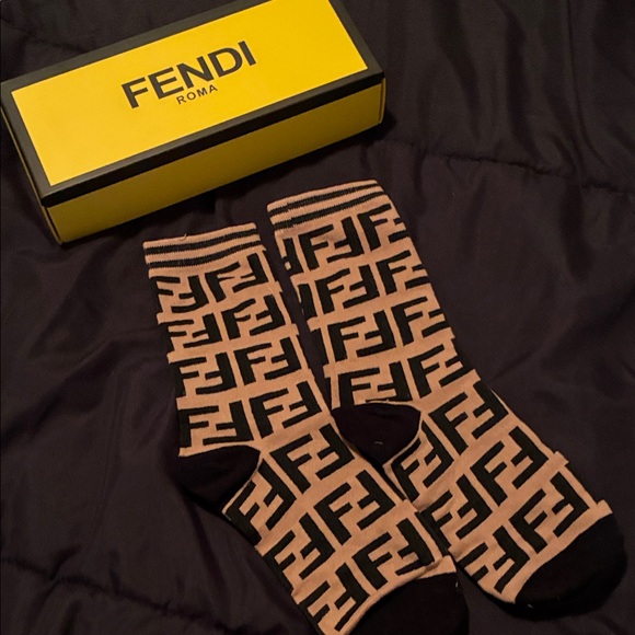 Fendi Accessories - Fendi Black and Tan Patterned Socks